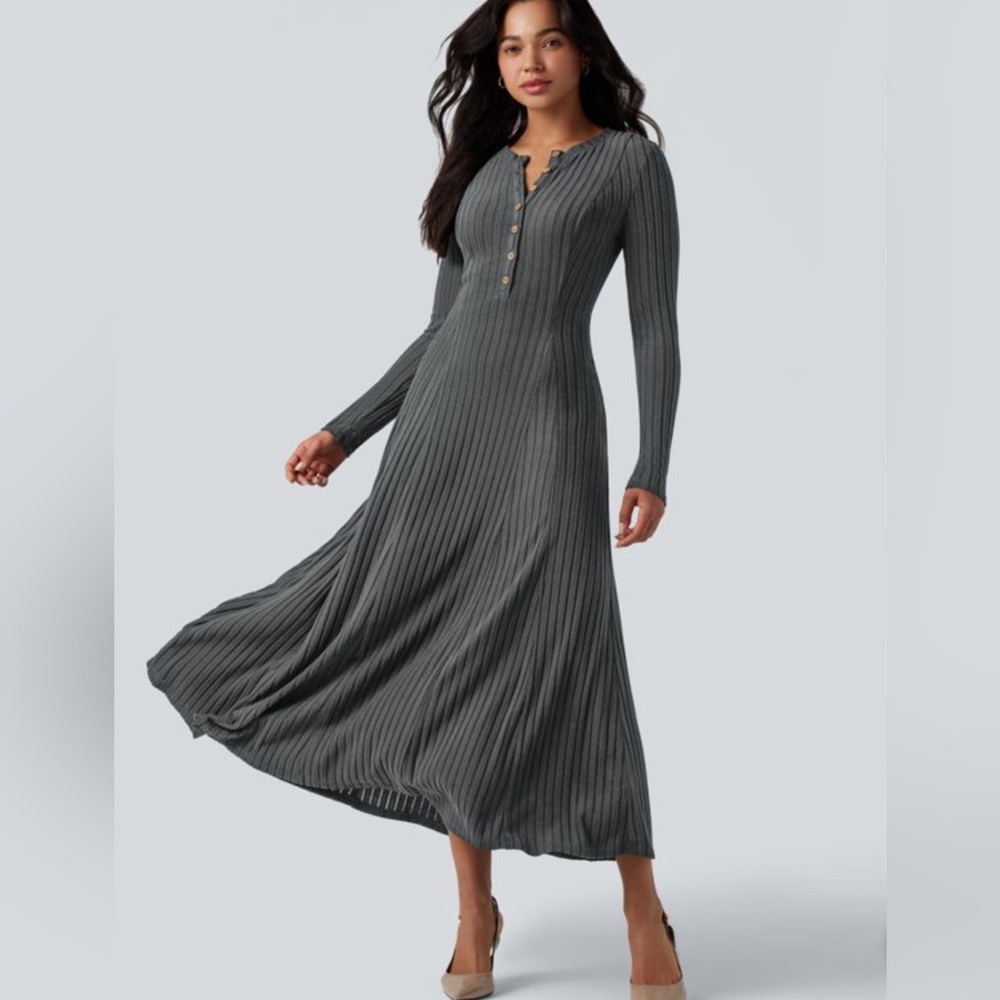 Halara new with tags Elegant Gray Long-Sleeve Ribbed Dress